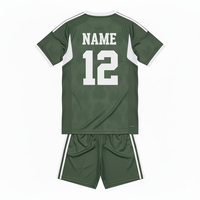 Conjunto de Uniforme de Fútbol Personalizado Verde Oliva para Adultos - Camiseta y Pantalones Cortos con Ribete Blanco, Cuello Redondo, 100% Poliéster Transpirable y de Secado Rápido