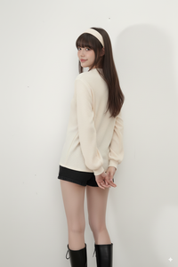 Haut en tricot gaufré décontracté pour femmes, col en V, manches longues, avec tissu texturé doux, pull pour femmes, commandes en gros d'usine - Product Image 6