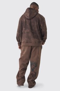 2025 chándal 100% algodón lavado ácido peso pesado serigrafía Logo pantalones acampanados y cremallera conjunto de Sudadera con capucha para hombres - Product Image 2