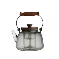 Théière en verre borosilicaté gris fumée transparente résistante un pot de faisceau de levage en verre