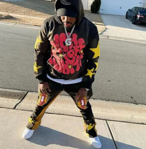 Streetwear vintage unisexe survêtements délavés au soleil pantalon évasé à l'acide pour hommes sweat-shirt respirant sweats à capuche personnalisés - Product Image 2