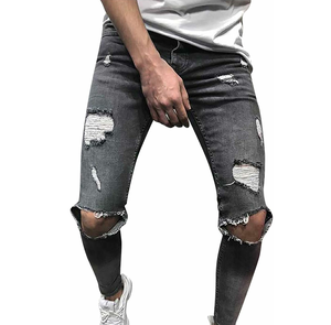 Pantalones Vaqueros Ajustados de Mezclilla Desgastada de Color Liso y Transpirables para Hombre - Product Image 6