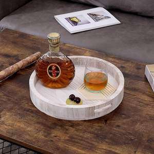 Plateau de service rond en bois rustique - Product Image 1