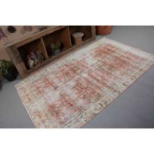 Classique Orange Blanc 4.4 X 7.3ft À La Main Laine Polyester Vintage Tapis Turc Patchwork pour Salon Couloir Rectangle Forme" - Product Image 5