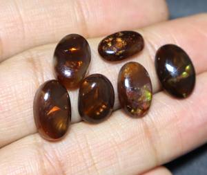 6. Pieza 23,00 quilates Ágata de fuego mexicana Cabujón liso Piedra preciosa suelta Ágata de fuego natural Cabujón Forma ovalada 11X8MM a 13X8MM - Product Image 1