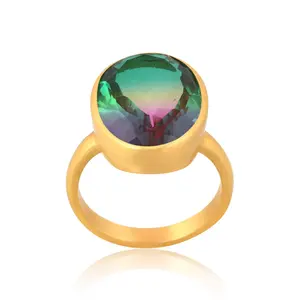 Bio Mystic Doublet Quartz Gemstone Ring 18k Gold Plated Fashion Ring Wholesale Brass Rings Supplier Jewelry