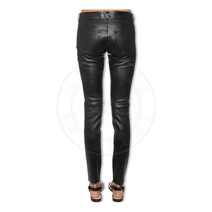 Pantalones de cuero genuino para mujer, pantalones de motorista y ajustados para boutiques - Product Image 2