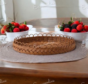 Plateau de canne design Assiette de service en rotin tissé magnifiquement conçue pour le petit déjeuner Dessert Manger des plateaux tissés décoratifs élégants - Product Image 6