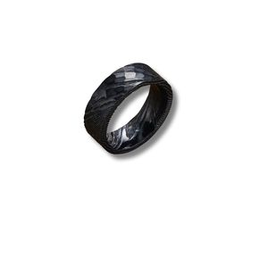 <b>Black</b> Hammered Damascus <b>Ring</b> Unique Wedding Engagement DIY Knives for Men <b>Women</b> Customizable OEM Support From the Manufacturer - Product Image 1