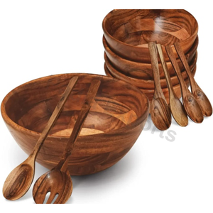 Bol et cuillère en bois pour dessert rond - Product Image 1