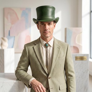 Chapeau haut de forme steampunk en cuir vert émeraude, fait main, sur mesure, de qualité supérieure, accessoire de cosplay victorien pour festival - Product Image 3