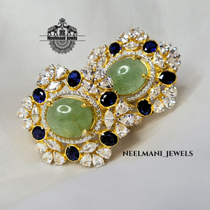 Coral and Green <b>Blue</b> Zircon <b>Stud</b> <b>Earrings</b> Trendy Religious Flower Bezel Setting for Weddings and Parties Made From Zinc Alloy - Product Image 2
