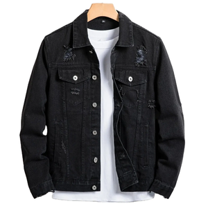 Veste en jean pour homme personnalisable en gros avec fonction coupe-vent, collection de vêtements chauds de l'usine en polaire noire - Product Image 1