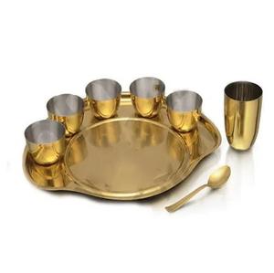 Vajilla India auténtica, juego de Thali, Thali de cobre grande para comedor tradicional, juego de vajilla de cena martillada auténtica - Product Image 4