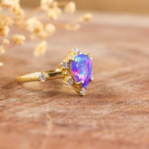 Natural Lavender Fire Ethiopian Opal Wedding Ring For Women October <b>Birthstone</b> Minimalist 925 Sterling Silver 14K Gold - Product Image 3