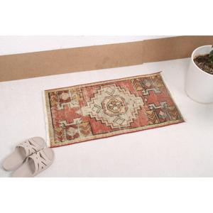 Turkish Small Rug, 1.4x2.7 ft Vintage Rug, <b>Red</b> <b>Wool</b> Rug - Product Image 2