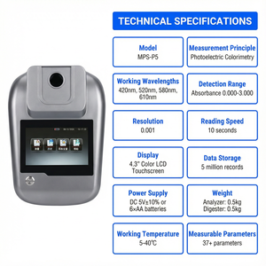 Chemins MPS-P5 Tragbarer Multiparameter-Wasserqualitätsanalysator Spektrophotometer COD Ammoniak-Stickstoff Gesamtphosphor Schwermetalle - Product Image 2