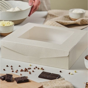 Cajas <span class=keywords><strong>de</strong></span> Panadería <span class=keywords><strong>de</strong></span> Papel Texturizado <span class=keywords><strong>de</strong></span> 270 g/m² con Ventana y Logotipo Estampado en Lámina, Plegables para Pastel, Chocolate, Fresas, Pastel <span class=keywords><strong>de</strong></span> Queso, Tartas - Product Image 1