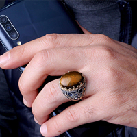 Bague de mariage turque vintage pour homme, luxe, argent sterling 925 avec pierre naturelle noire, bijoux en gros de Turquie