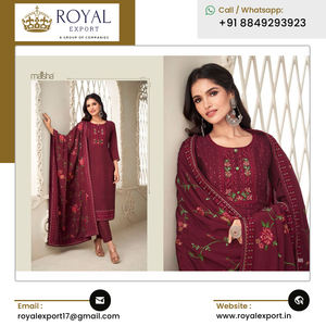 Fournisseur de vêtements ethniques indiens de vêtements de mariage et de fête Beau costume Salwar pakistanais en chinon pur avec broderie - Product Image 6