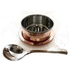 Bol pour ustensiles de cuisine et table à manger utilisé avec une cuillère en cuivre pur 100% bol en cuivre martelé servant des aliments et de la soupe - Product Image 3