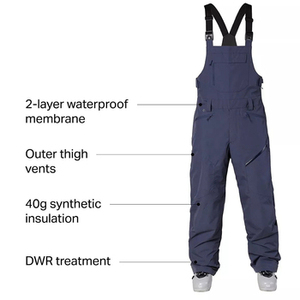 Salopette de ski unisexe personnalisable avec logo, bretelles réglables, imperméable, coutures thermosoudées, pantalon de snowboard Recco pour activités de plein air - Product Image 1