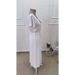 Vestido Midi de Viscosa Bicolor con Cuello en V y Manga Corta para Mujer de Jane's - Elegante, Corte en A, Informal para Uso Diario - Product Image 6