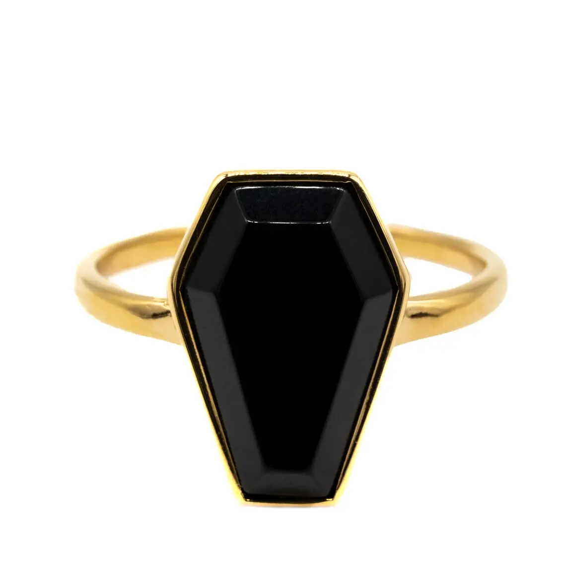 Latest Design Sterling Silver Rose Gold Plated Black Onyx Gemstone Coffin Design Split Band Ring Custom Jewelry Manufacturer