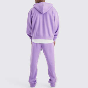 Puff Print Logotipo personalizado Pantalones de chándal acampanados de alta calidad y conjunto de Sudadera con capucha Chándales deportivos Conjunto térmico Jogging Chándales de lana - Product Image 5