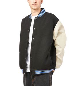 แจ็คเก็ตเบสบอลวินเทจแบบมีโลโก้สั่งทำสำหรับผู้ชาย แขนหนังผสมขนสัตว์ คอตั้งลายตัวอักษร สำหรับฤดูหนาว - Product Image 3