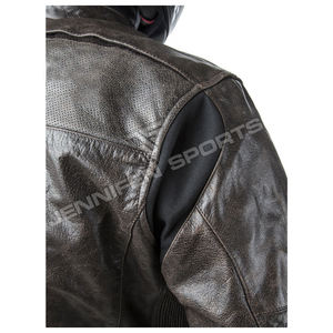 Chaqueta de cuero para hombre, piel de vaca auténtica, cuero liso y perforado, bolsillos delanteros para motocicleta, cierre de cremallera, forro acolchado interior - Product Image 3