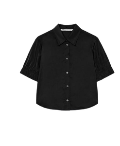 Camisa Corta Negra Moderna para Mujer, Estilo Ejecutivo, Mangas Ajustables, Corte Moderno, Ofrecida por Proveedor Indio en Tallas Personalizadas - Product Image 1