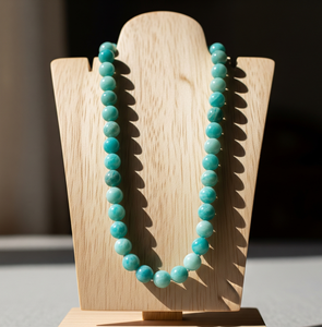 Haute qualité 18 pouces argent 925 collier pour les femmes à la mode d'eau douce mode noué à la main conception perles de pierre d'amazonite naturelle - Product Image 5