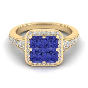 Anillo de Compromiso de Oro Sólido de 14k con Diamante Certificado por IGI, Corte Princesa, 1.56 Ct, Tanzanita, Joyería, Precio al por Mayor REYES - Product Image 6