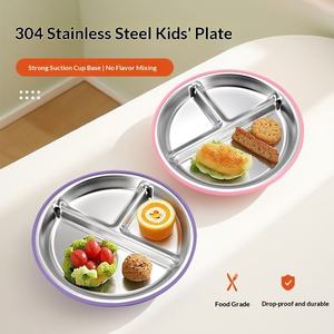 Nouvelle petite assiette de 20 cm avec base à ventouse, trois compartiments, style minimaliste, vaisselle compartimentée pour étudiants - Product Image 2