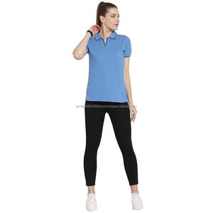 มาใหม่ล่าสุดสุภาพสตรีเสื้อโปโลสีฟ้าครึ่งแขนเปิดลงปกกอล์ฟกีฬาสวมเสื้อโปโลเสื้อยืดสําหรับขาย - Product Image 5