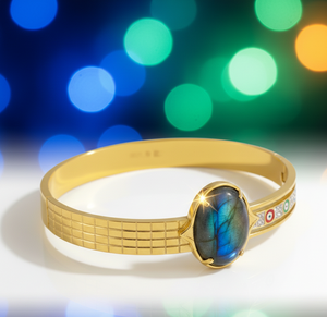 Bracelet jonc ovale en acier inoxydable et labradorite, 10×14 mm, 2,6 pouces, 12g, bijoux en gros, à porter au quotidien, cadeau pour elle - Product Image 5