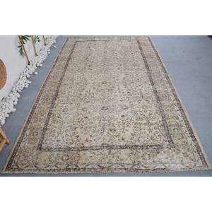 Classique Beige Brun Vintage Tapis Turc 5.7 X 9.3ft À La Main Laine Latex Support Patchwork Rectangle pour Chevet Couloir Côté Tapis - Product Image 4