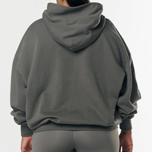 Pull-over à capuche surdimensionné en coton à épaules tombantes avec poche avant pour femmes fabricants personnalisés OEM - Product Image 3