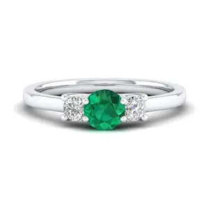 Dainty Brilliant Cut Moissanite and Emerald Gemstone 18k White Gold Ring Wholesale Price 925 Sterling Silver Jewelry Gift