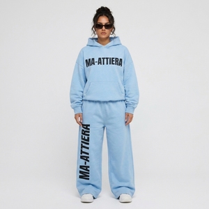 Ensemble de survêtement décontracté deux pièces pour femme : sweat à capuche oversize bleu clair et pantalon de jogging large - Product Image 1