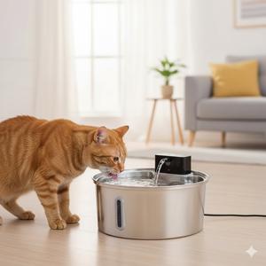 Fontaine à eau pour animaux de compagnie ultra-silencieuse et durable en acier inoxydable 304 de 3,2 L avec système de filtration à capteur et fenêtre de niveau d'eau pour chien - Product Image 1