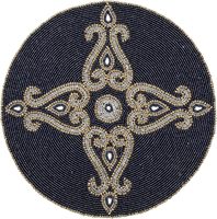 Sous-verres brodés en perles de pierre de luxe au design classique, décoration de table en perles argentées, 12x12 pouces, écologique