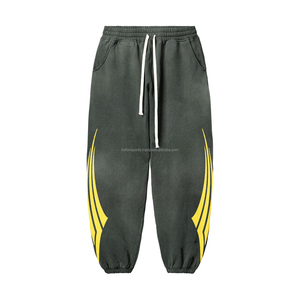 Pantalones de deporte acampanados de algodón de felpa francesa de alta calidad para hombre, decoración de patrón ancho, lona informal de Hip Hop callejero - Product Image 1