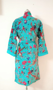 Hiver indien Velours Kimono Peignoir Oiseaux Imprimer Robes kimono Style Vêtements De Nuit À La Main Maxi Robe Robe - Product Image 4