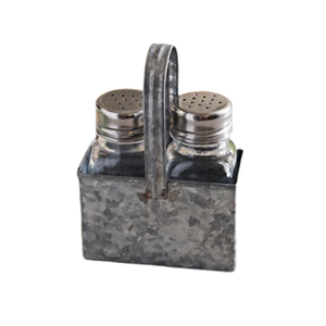 Juego de sal y pimienta de calidad de lujo Juego de sal y pimienta de estaño de vidrio de diseño antiguo con tarro de condimento de soporte galvanizado - Product Image 6