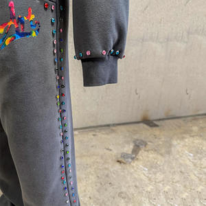 Pantalones de chándal para hombre OEM French Terry Cotton Heavyweight Baggy Gym Acid Wash Pearl Studded Rhinestone Diamond - Product Image 6