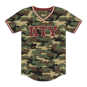 Camiseta de Béisbol con Cuello en V, Diseño de Camuflaje DST, 100% Poliéster, Malla, Ropa de la Hermandad Delta, Color Granate, Letras Bordadas en Aplique - Product Image 2