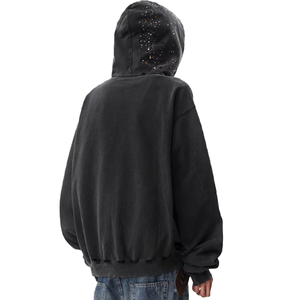 Sweat à capuche zippé de haute qualité avec impression de strass, logo personnalisé, poids lourd, 100% coton, délavé à l'acide, streetwear pour hommes - Product Image 3