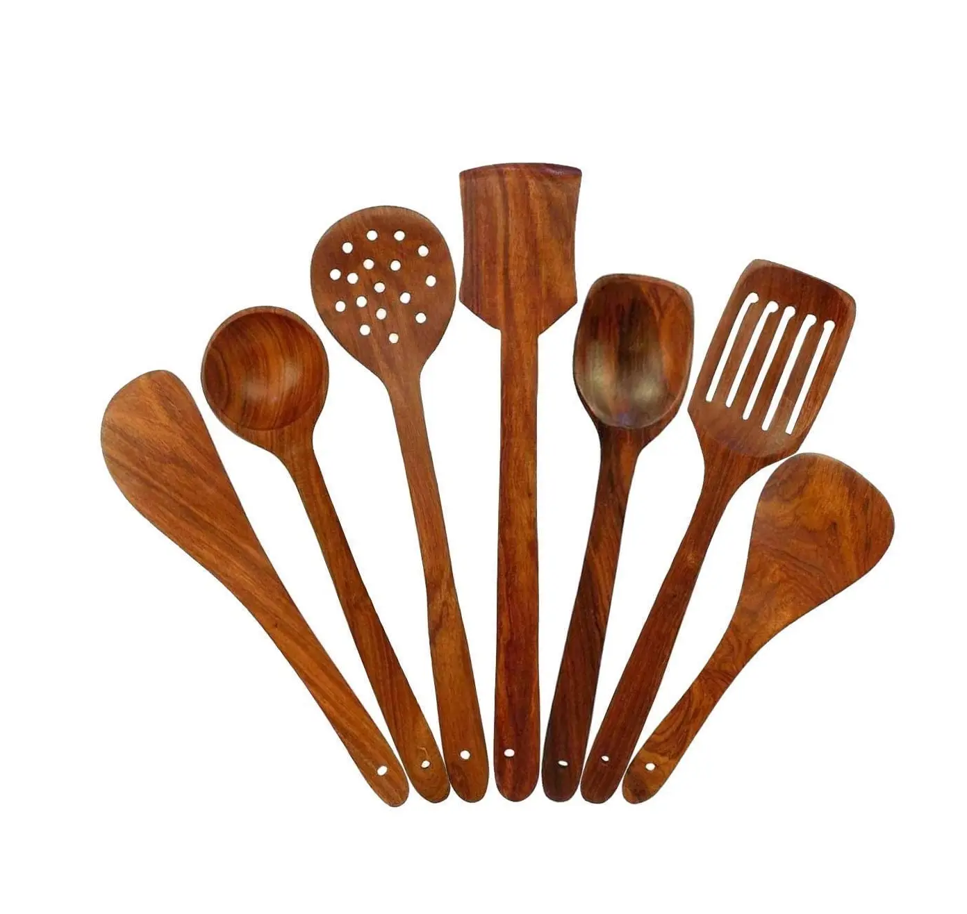 wood cooking tool spoon sets with plastic half handle spoon Flesh Fork Soup Ladle Skimmer Turner Spatula and hot sale